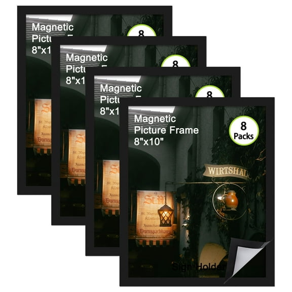 4 Packs 8x10 Magnetic Picture Frames, 8 by 10 Magnetic Photo Frame Set for Glass Window Door Fridge, Black