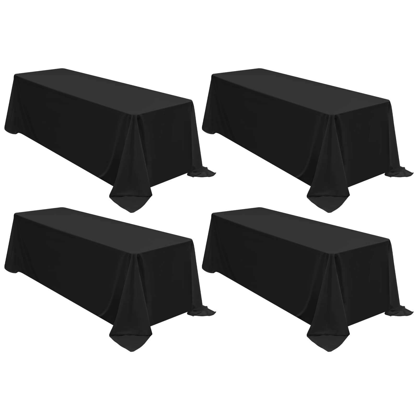 4 Pack 90x132 Black Polyester Tablecloth for 8ft Tables, Stain/Wrinkle ...