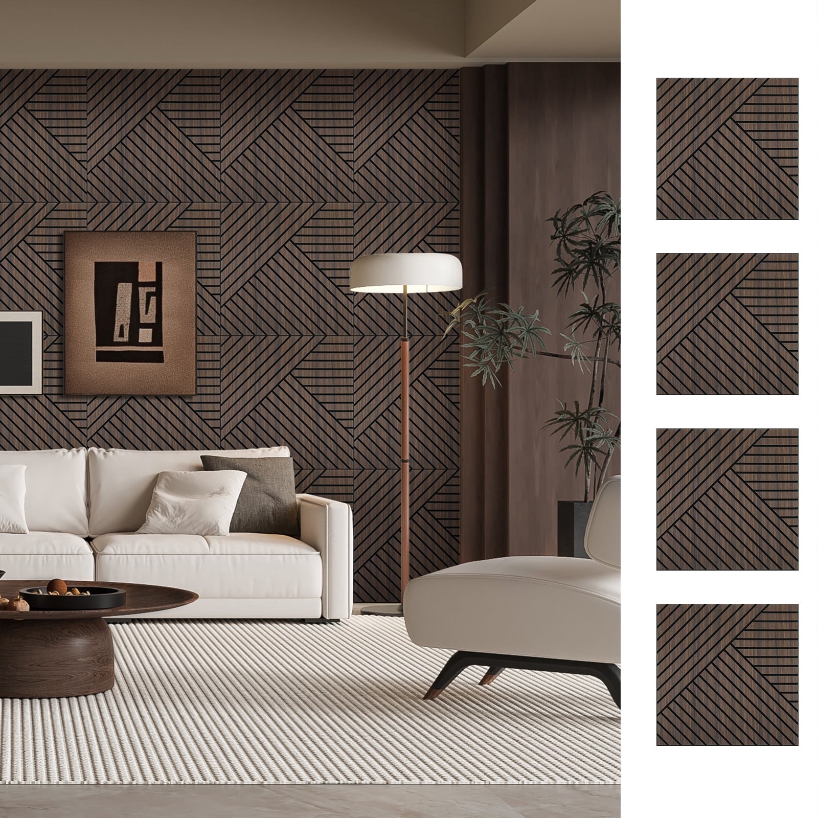 4 Packs Acoustic Wall Panels - Self-Adhesive 3D Wood Slat Wall Panel- Peel and Stick Sound Absorbing Panels for Noise Reducing - Feature Wall Decor for Home & Office