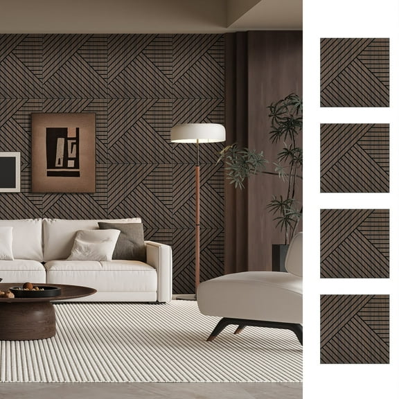 4 Packs Acoustic Wall Panels - Self-Adhesive 3D Wood Slat Wall Panel- Peel and Stick Sound Absorbing Panels for Noise Reducing - Feature Wall Decor for Home & Office