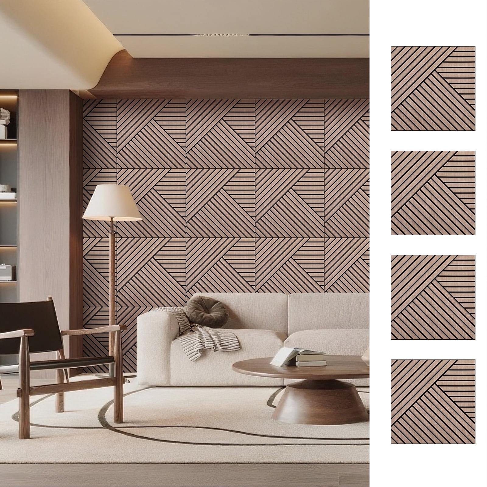 4 Packs Acoustic Wall Panels - Self-Adhesive 3D Wood Slat Wall Panel- Peel and Stick Sound Absorbing Panels for Noise Reducing - Feature Wall Decor for Home & Office