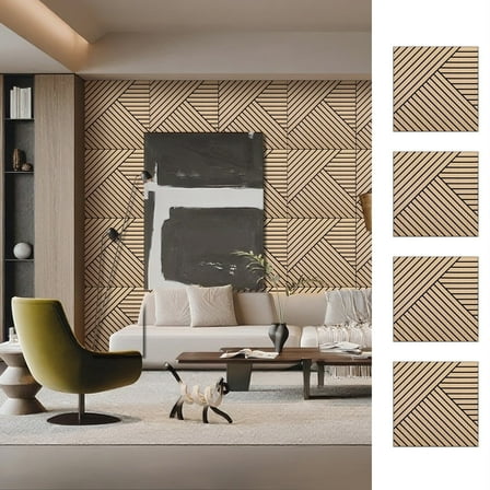 4 Packs Acoustic Wall Panels - Self-Adhesive 3D Wood Slat Wall Panel- Peel and Stick Sound Absorbing Panels for Noise Reducing - Feature Wall Decor for Home & Office