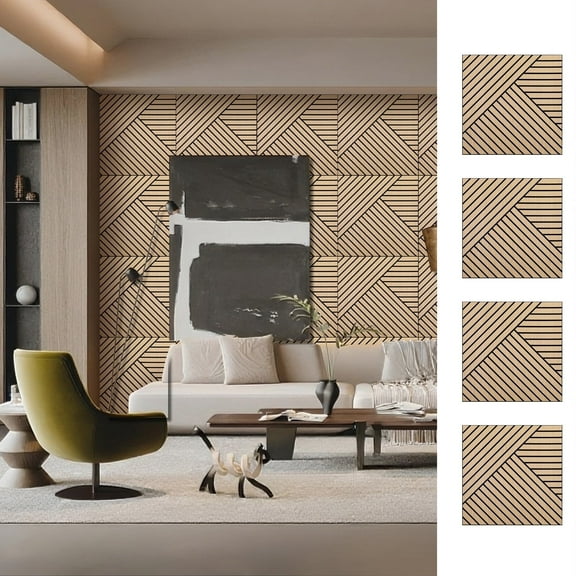 4 Packs Acoustic Wall Panels - Self-Adhesive 3D Wood Slat Wall Panel- Peel and Stick Sound Absorbing Panels for Noise Reducing - Feature Wall Decor for Home & Office