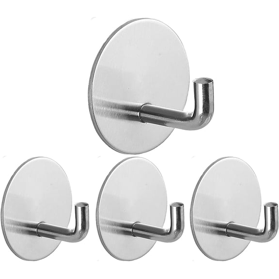 4 Packs Adhesive Wall Hooks, ManYmbyan Waterproof Hook Door Hanger, Heavy Duty Stick on Wall Hooks for Hanging Robe Coat Towel Keys Bags, Bathroom Toilet Kitchen Office Closet Cabinet (Silver)