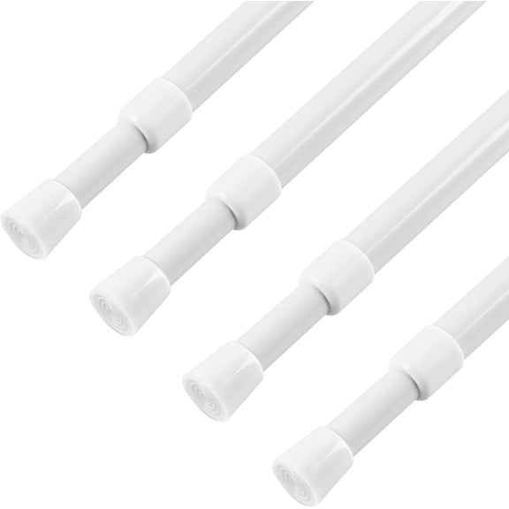 4 Packs Adjustable Tension Curtain Rods, 35-46 Inches, 5/8" Diameter, White Spring Window Rods, No Drill, Expandable Pressure Rods for Curtains