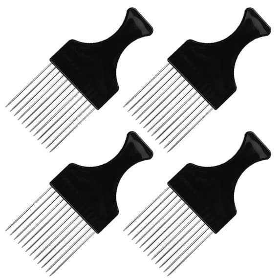4 Packs Afro Comb Metal Pick Comb, DaKuan Afro Braid Pick Hairdressing Detangle Wig Braid Hair Styling Comb Styling Tool- Black