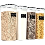 4 Packs Airtight Food Storage Containers with Lids (2.8lx4)，Pasta Containers for Pantry Organization and Storage, BPA Free Kitchen Canisters for Spaghetti, Flour, Noodles Come with free labels And