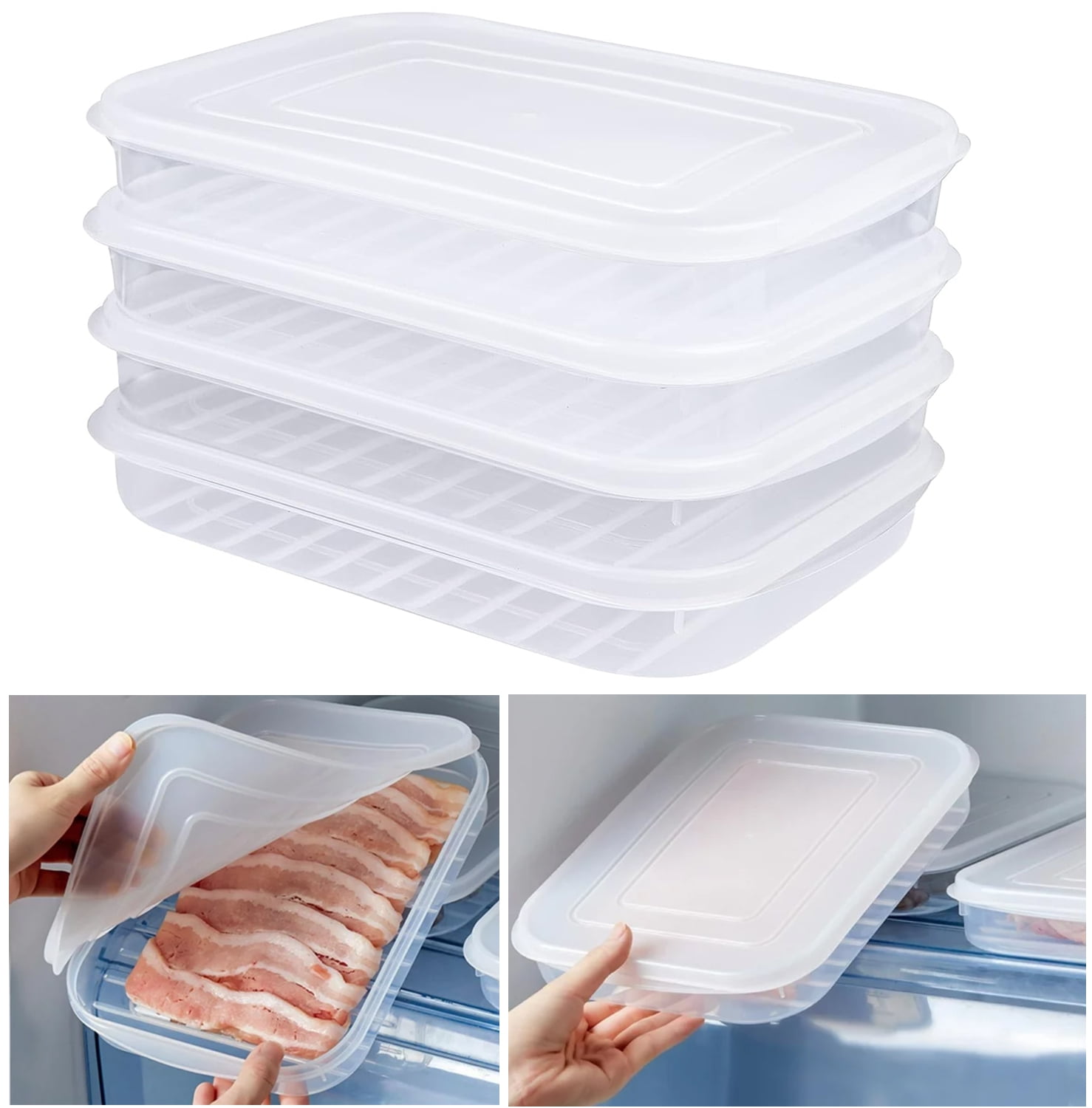 4 Packs Airtight Saver Food Storage Containers Bacon Keeper for Refrigerator, BPAFREE Plastic