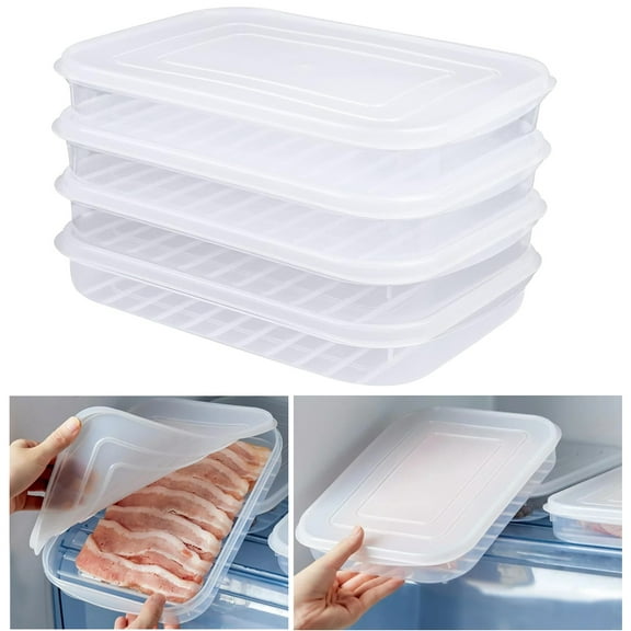 4 Packs Airtight Saver Food Storage Containers Bacon Keeper for Refrigerator, BPA-FREE Plastic Food Container for Fridge Perfect for Bacon Lunch Meat and Cheese Storage
