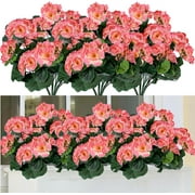 4 Packs Artificial Flowers for Outdoor 14 Red Geranium Silk Flowers UV Resistant Garden Plants Bush Faux Flowers for Home Wedding Kitchen Table Centerpieces Grave Cemetary Vase Decor