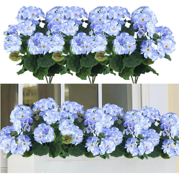 4 Packs Artificial Flowers for Outdoor 14'' Red Geranium Silk Flowers UV Resistant Garden Plants Bush Faux Flowers for Home Wedding Kitchen Table Centerpieces Grave Cemetary Vase Decor