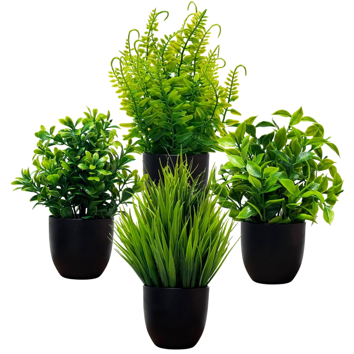 4 Packs Artificial Plants Green Fake Plants Mini Faux Plants in Black Pot for Bathroom Home Decor Indoor