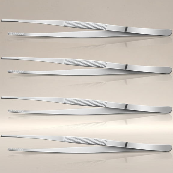 4 Packs Bar Tweezers Silver Cocktail Tongs Long Garnish Tweezers Stainless Steel Bartender Kitchen Cooking Tongs for Cocktail Food Fruit Korean BBQ Bartender Chef, Multi-use