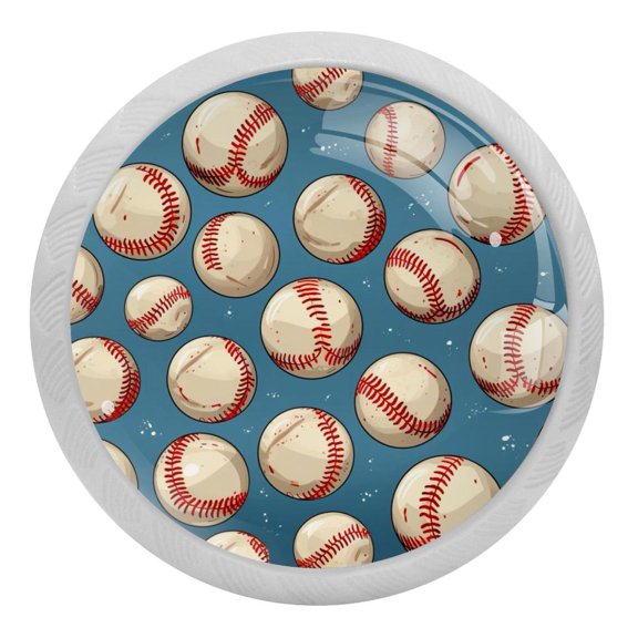 4 Packs Baseball Fluorescence Crystal Glass Cabinet Knobs Drawer Handles for Kitchen Cabinets Dresser Cupboard Wardrobe Pulls Handles