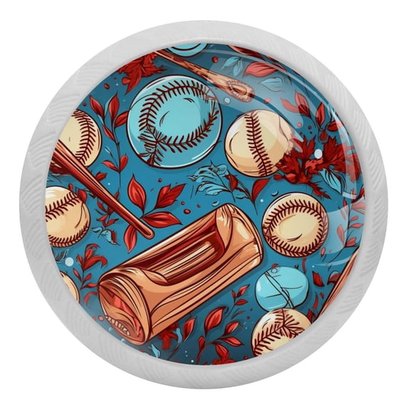 4 Packs Baseball Fluorescence Crystal Glass Cabinet Knobs Drawer Handles for Kitchen Cabinets Dresser Cupboard Wardrobe Pulls Handles