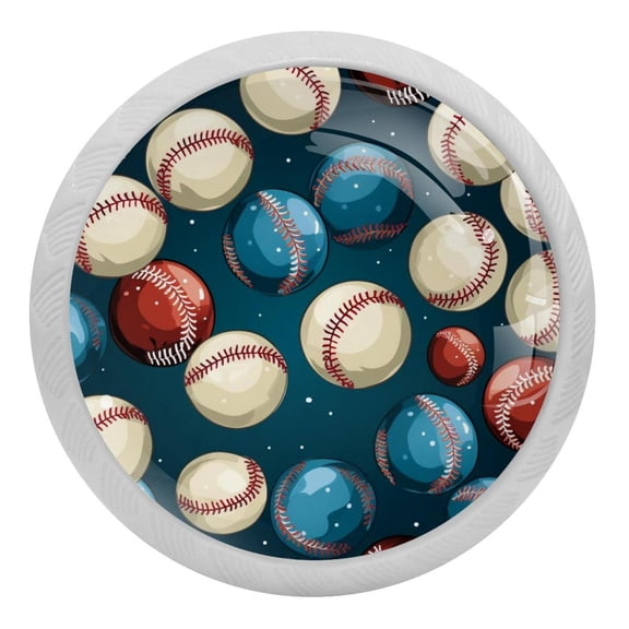 4 Packs Baseball Fluorescence Crystal Glass Cabinet Knobs Drawer Handles for Kitchen Cabinets Dresser Cupboard Wardrobe Pulls Handles