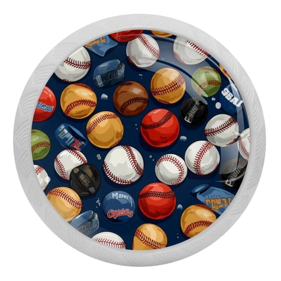 4 Packs Baseball Fluorescence Crystal Glass Cabinet Knobs Drawer Handles for Kitchen Cabinets Dresser Cupboard Wardrobe Pulls Handles