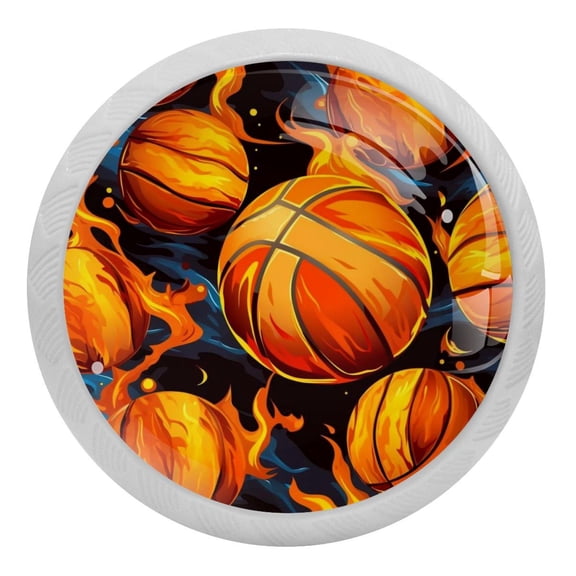 4 Packs Basketball Ball Sport Fluorescence Crystal Glass Cabinet Knobs Drawer Handles for Kitchen Cabinets Dresser Cupboard Wardrobe Pulls Handles