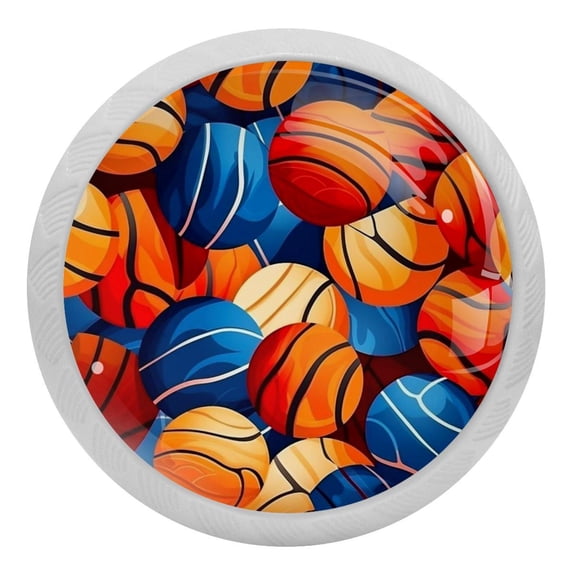 4 Packs Basketball Ball Sport Fluorescence Crystal Glass Cabinet Knobs Drawer Handles for Kitchen Cabinets Dresser Cupboard Wardrobe Pulls Handles