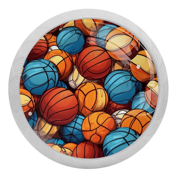 4 Packs Basketball Ball Sport Fluorescence Crystal Glass Cabinet Knobs Drawer Handles for Kitchen Cabinets Dresser Cupboard Wardrobe Pulls Handles