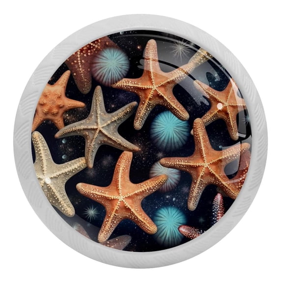 4 Packs Beach Sea Starfish Fluorescence Crystal Glass Cabinet Knobs Drawer Handles for Kitchen Cabinets Dresser Cupboard Wardrobe Pulls Handles