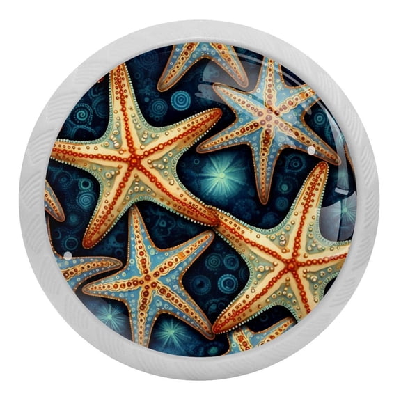4 Packs Beach Sea Starfish Fluorescence Crystal Glass Cabinet Knobs Drawer Handles for Kitchen Cabinets Dresser Cupboard Wardrobe Pulls Handles