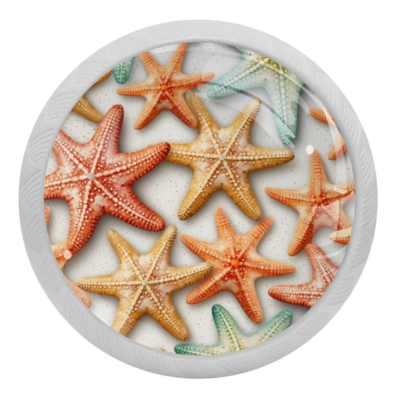 4 Packs Beach Sea Starfish Fluorescence Crystal Glass Cabinet Knobs Drawer Handles for Kitchen Cabinets Dresser Cupboard Wardrobe Pulls Handles