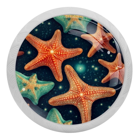 4 Packs Beach Sea Starfish Fluorescence Crystal Glass Cabinet Knobs Drawer Handles for Kitchen Cabinets Dresser Cupboard Wardrobe Pulls Handles