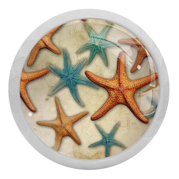 4 Packs Beach Sea Starfish Fluorescence Crystal Glass Cabinet Knobs Drawer Handles for Kitchen Cabinets Dresser Cupboard Wardrobe Pulls Handles