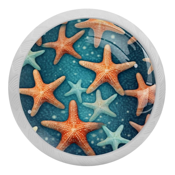 4 Packs Beach Sea Starfish Fluorescence Crystal Glass Cabinet Knobs Drawer Handles for Kitchen Cabinets Dresser Cupboard Wardrobe Pulls Handles