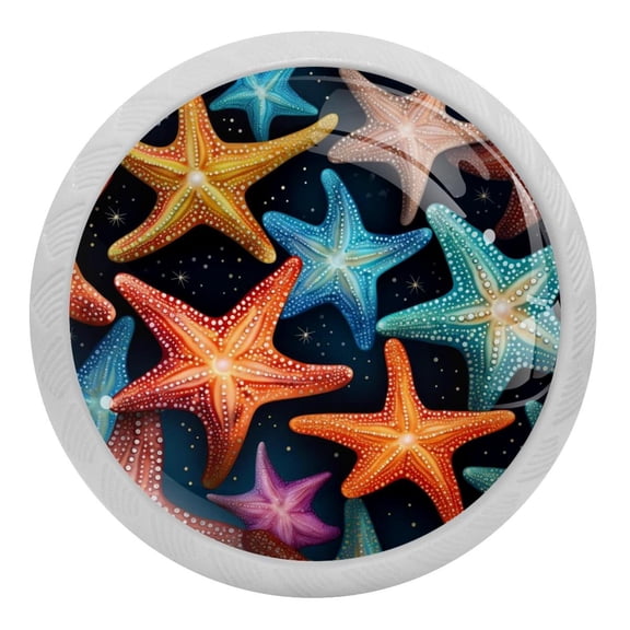 4 Packs Beach Sea Starfish Fluorescence Crystal Glass Cabinet Knobs Drawer Handles for Kitchen Cabinets Dresser Cupboard Wardrobe Pulls Handles