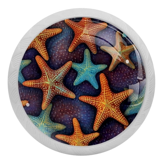 4 Packs Beach Sea Starfish Fluorescence Crystal Glass Cabinet Knobs Drawer Handles for Kitchen Cabinets Dresser Cupboard Wardrobe Pulls Handles