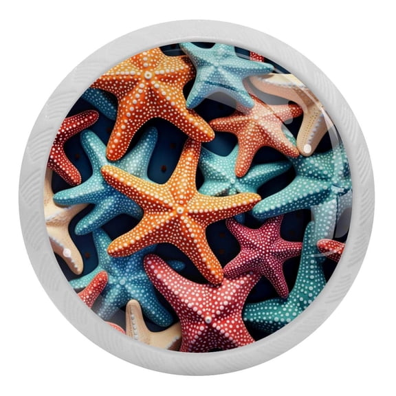 4 Packs Beach Sea Starfish Fluorescence Crystal Glass Cabinet Knobs Drawer Handles for Kitchen Cabinets Dresser Cupboard Wardrobe Pulls Handles