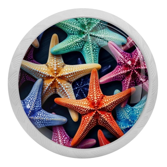 4 Packs Beach Sea Starfish Fluorescence Crystal Glass Cabinet Knobs Drawer Handles for Kitchen Cabinets Dresser Cupboard Wardrobe Pulls Handles