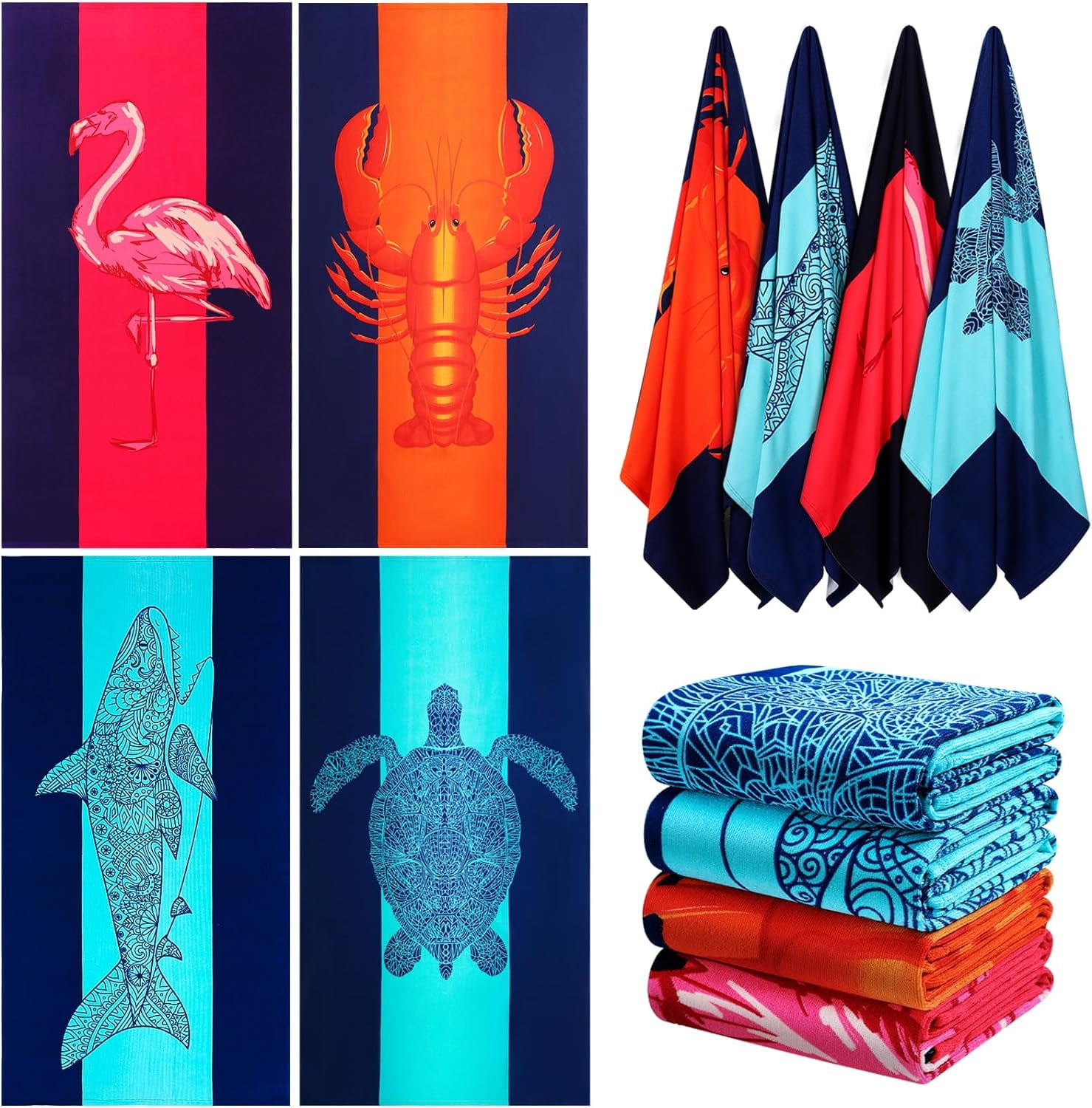 4 Packs Beach Towel Set 36 x 72 Soft Thin Extra Large Big Pool Camping