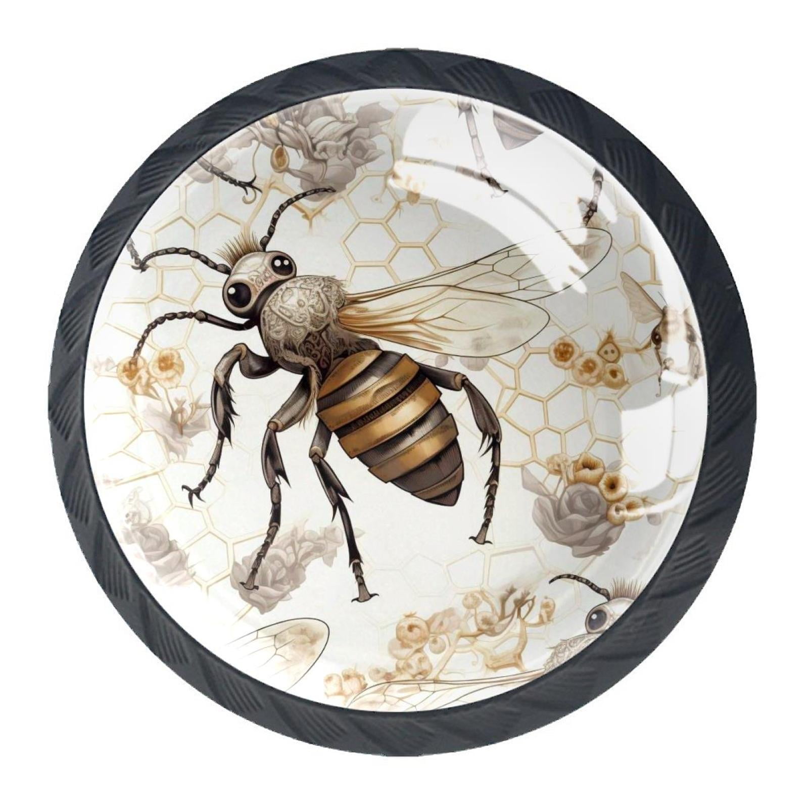 4 Packs Bee Black Drawer Knobs 35mm Kitchen Knobs, ABS Glass