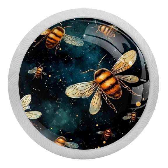 4 Packs Bees on Starry Sky Fluorescence Crystal Glass Cabinet Knobs Drawer Handles for Kitchen Cabinets Dresser Cupboard Wardrobe Pulls Handles