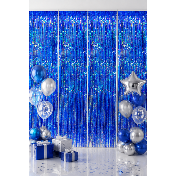 4 Packs Blue Foil Fringe Curtain, Navy Blue Metallic Tinsel Backdrop for Birthday, Wedding, Baby Shower, Bachelorette, Graduation, Galaxy Party Decor Supplies