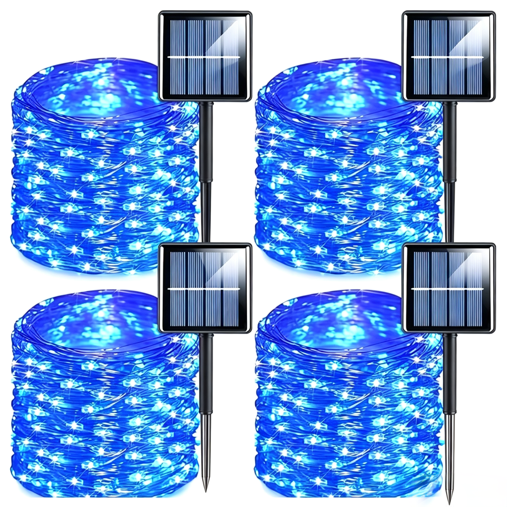 4 Packs Blue Solar Fairy Lights, Each Pack Contains 110 Led Solar String Lights, Ip65 Waterproof Copper Wire, 8 Modes Of Solar Fairy Lights, For Garden, Courtyard, Tree, Wedding, Christmas