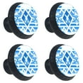 4 Packs Blue White Abstract Geometric Pattern Black Drawer Knobs 35mm