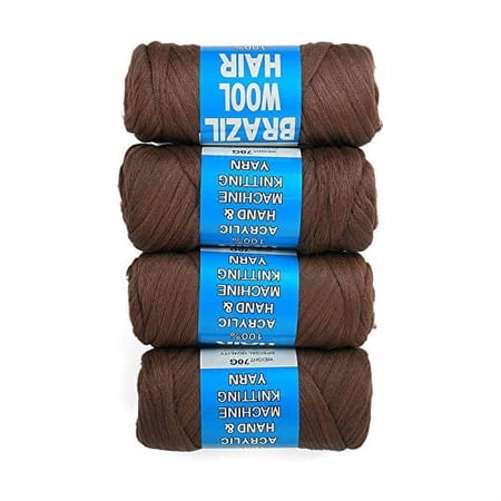 4 Packs Brazilian Wool Hair Yarn, Wool Yarn for Hair Jumbo Braiding& Senegalese Twisting Wool Hair Attachment Knitting Hair Braids(Light Brown)