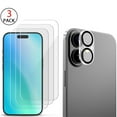 thumbnail image 1 of 4 Packs Bundle for iPhone 16 Plus Screen Protector 3-Pack + Camera Lens Protector – 2.5D Tempered Glass Combo, Clear, 1 of 12