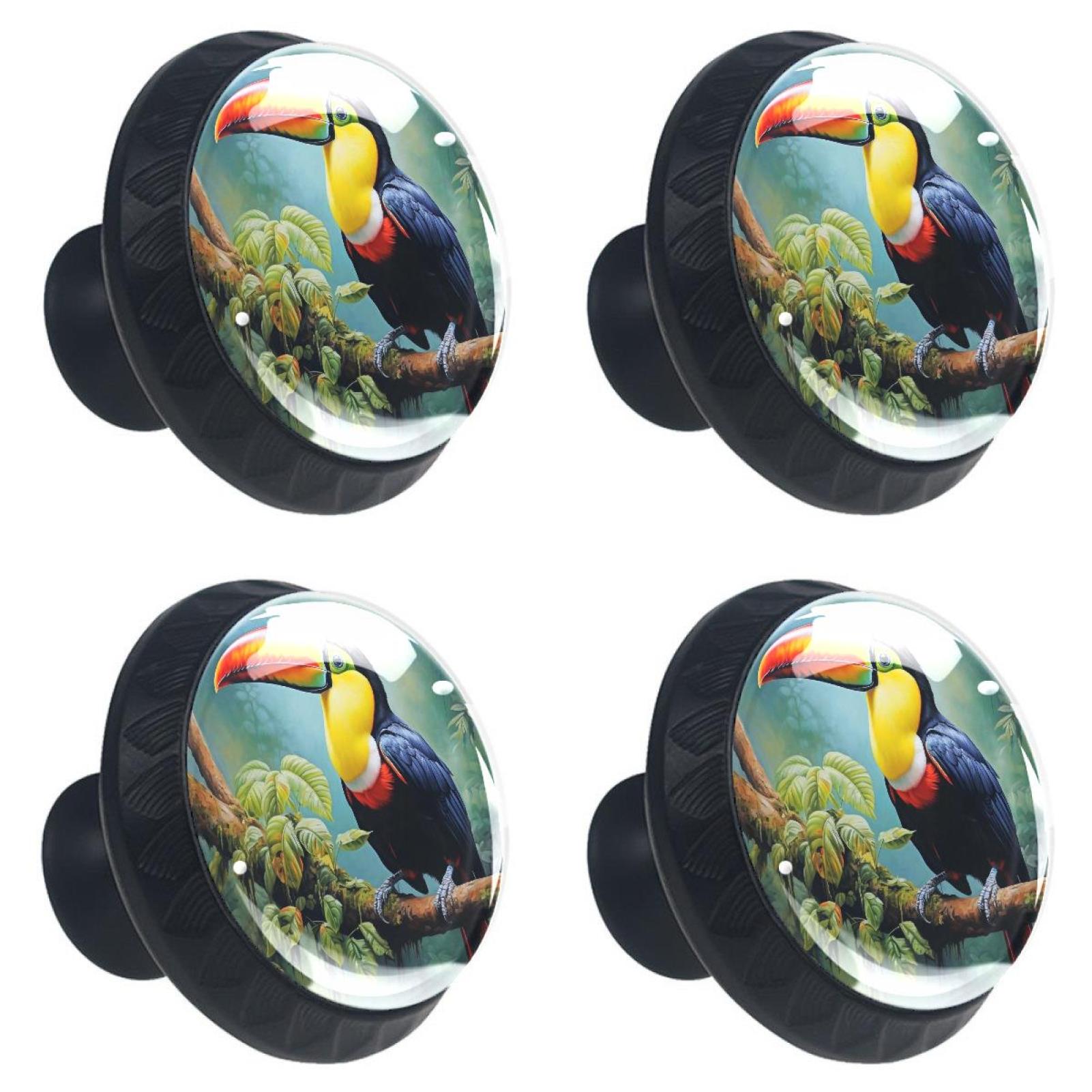 4 Packs Knobs, Crystal Black Drawer Knobs with Screws, Toucan