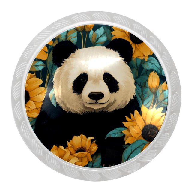 4 Packs Knobs Decorative, Panda in Sunflower Kitchen