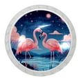 4 Packs Knobs, Starry Sky Flamingo Round Dresser Drawer Handle