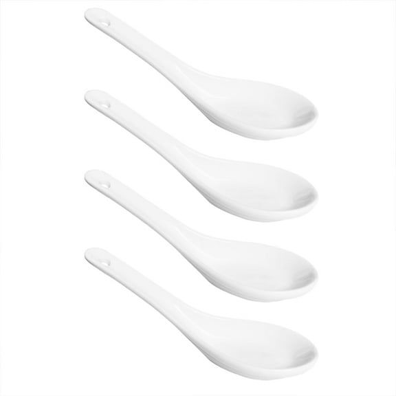 4 Packs Ceramic Soup Spoon - 5.1inch Asian Ceramic Soup Spoon Chinese White Spoons for Home, Kitchen, or Restaurant