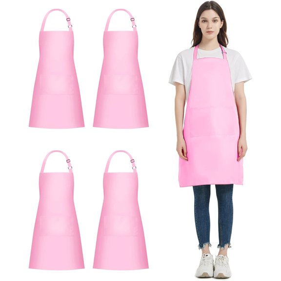 4 Packs Chef Apron, Black Waterproof Apron, Adjustable Aprons with 2 Pockets for Men Women, Professional Aprons for Kitchen Cooking Gardening Painting Baking Restaurant (Black)
