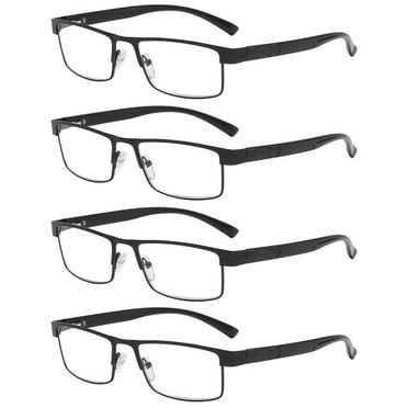 4 Packs Classic Style Rectangular Metal Frame Reading Glasses Spring Hinge Readers for Men Women +1.00