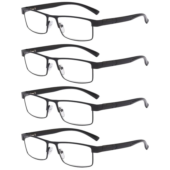 4 Packs Classic Style Rectangular Metal Frame Reading Glasses Spring Hinge Readers for Men Women +1.50