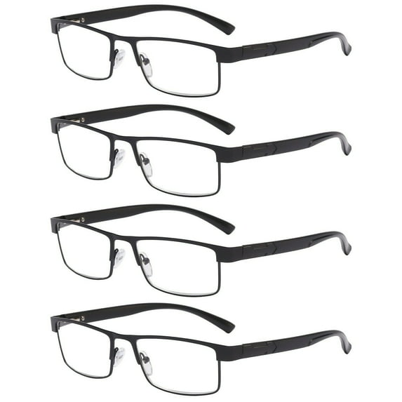 4 Packs Classic Style Rectangular Metal Frame Reading Glasses Spring Hinge Readers for Men Women +3.00